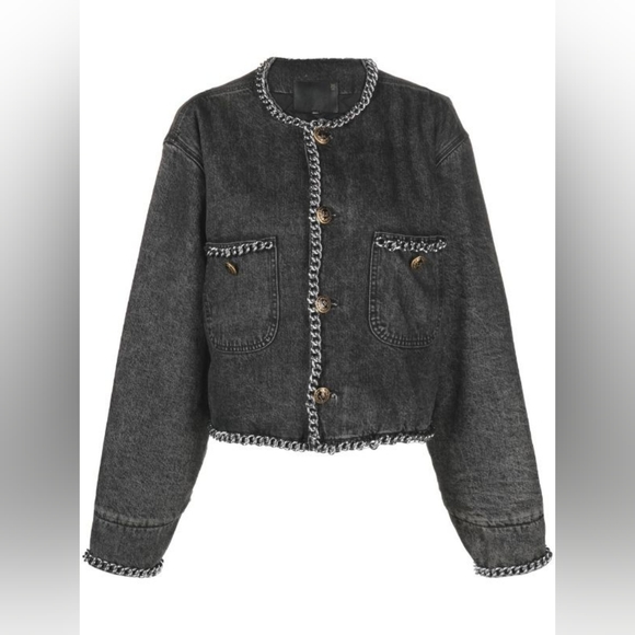 NWT R13 $2390 Chain Embelished Crop denim jacket - Picture 12 of 15